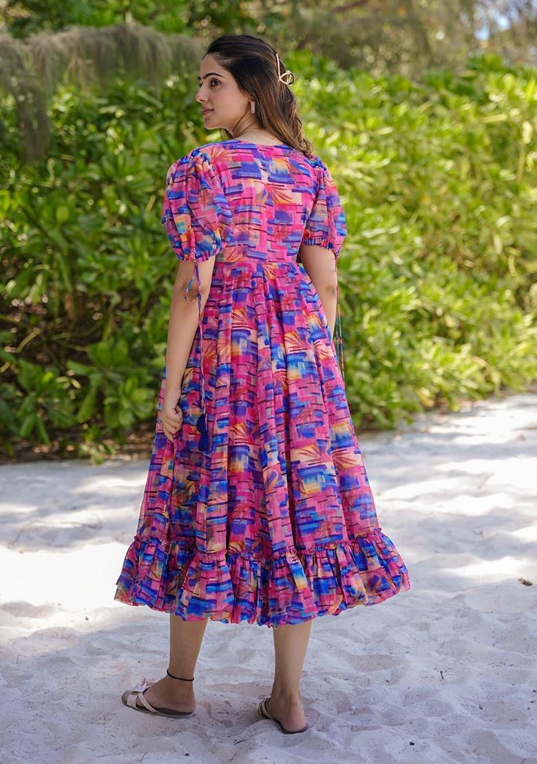 Multicolor Digital Printed Rayon Anarkali Dress