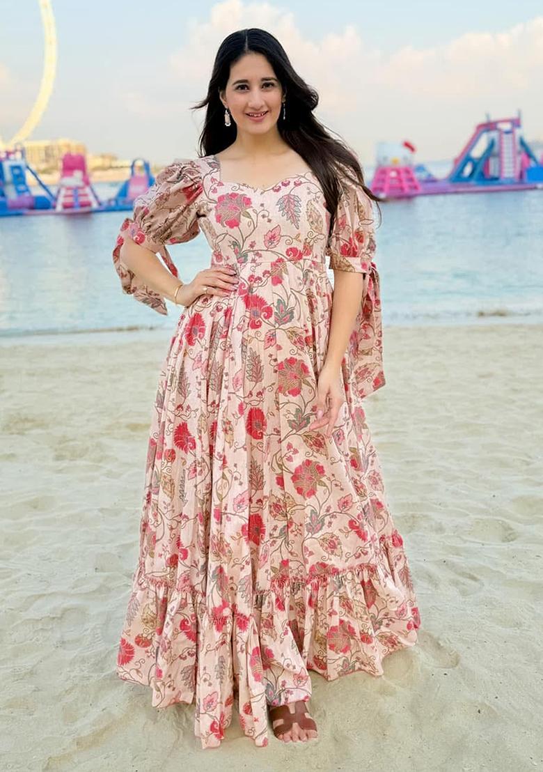 Pink Digital Printed Rayon Anarkali Dress