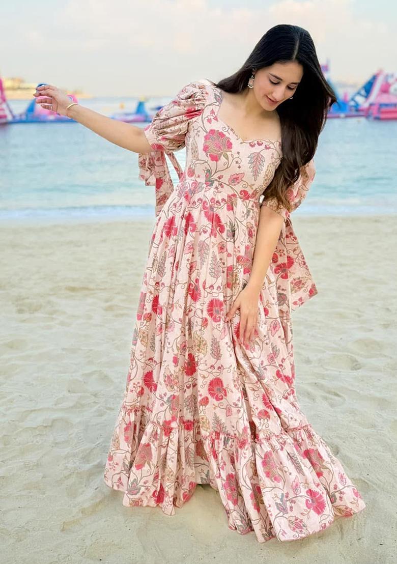 Pink Digital Printed Rayon Anarkali Dress