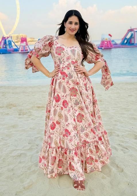 Pink Digital Printed Rayon Anarkali Dress