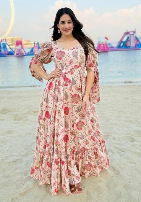 Pink Digital Printed Rayon Anarkali Dress