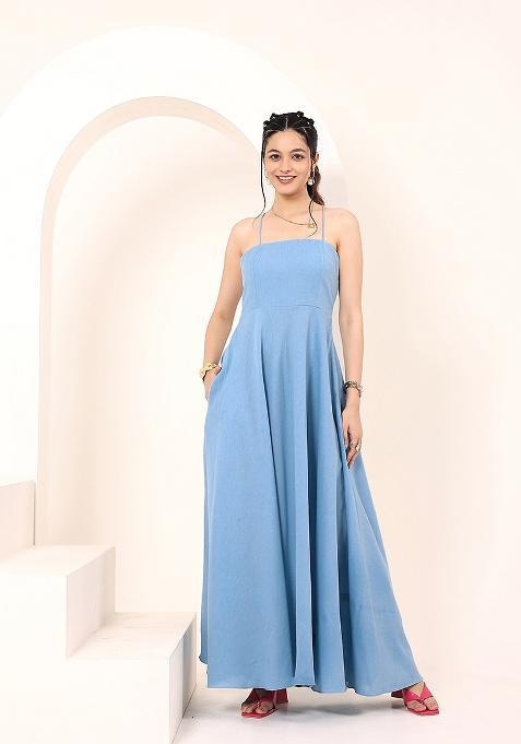 Blue Printed Cotton Dress