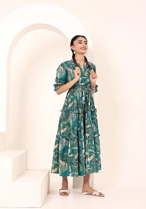 Green Printed Cotton Dress