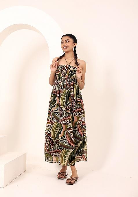 Green Printed Georgette Dress