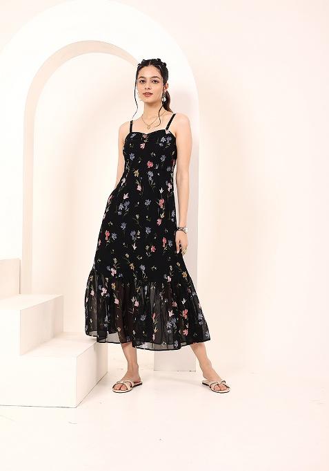 Black Printed Georgette Dress