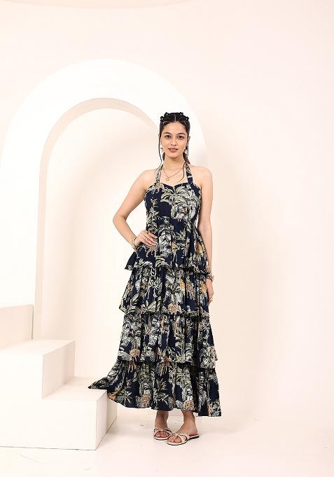 Blue Printed Cotton Dress