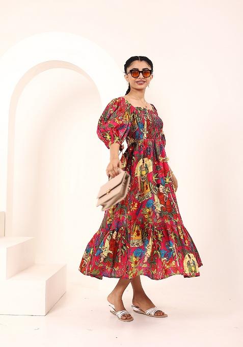 Pink Printed Cotton Dress