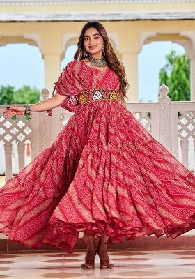 Red Mirror Work Georgette Gown