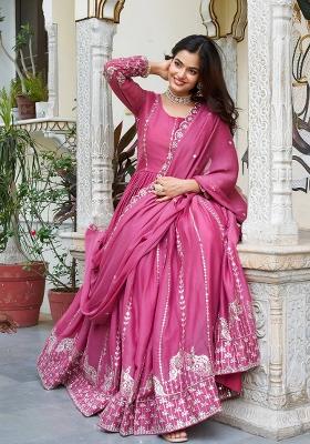 Pink Embroidery Georgette Gown