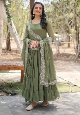 Mehendi Sequence Embroidery Work Georgette Kurta Set