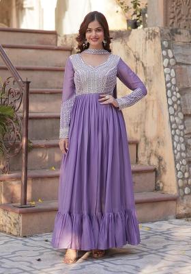 Lavender Sequence Embroidery Work Georgette Kurta Set