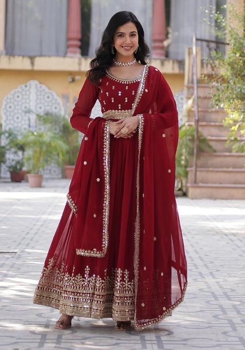 Purple Sequence Embroidery Work Georgette Kurta Set