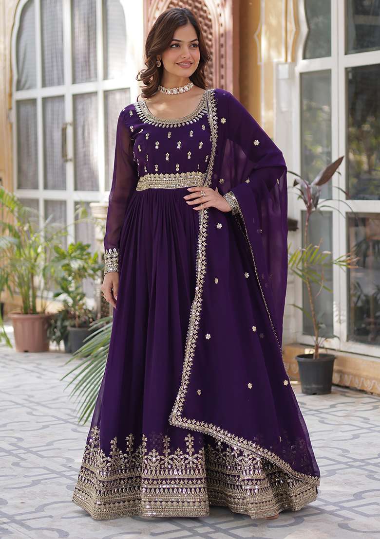 Maroon Embroidered Georgette Sharara Set - Indya