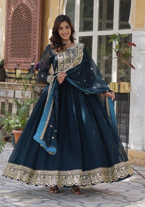 Rama Sequence Embroidery Work Georgette Kurta Set