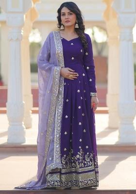 Blue Sequence Embroidery Work Georgette Kurta Set