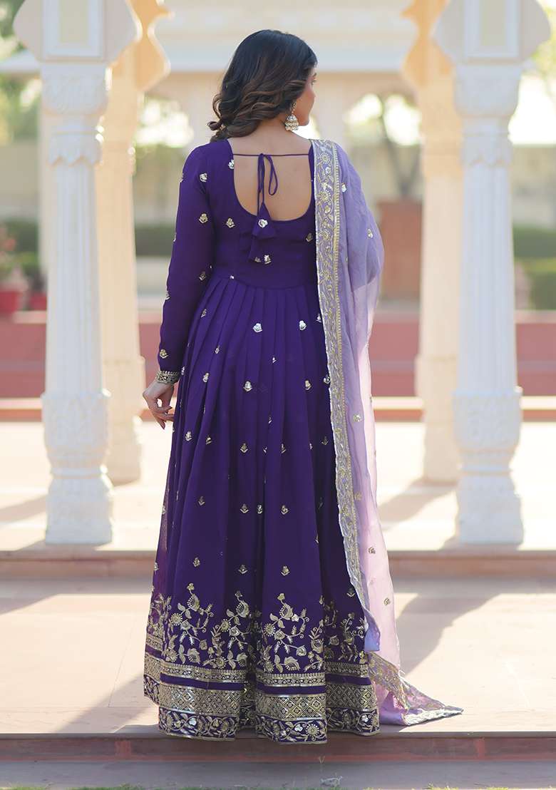 Blue Embroidered Georgette Anarkali Set - Indya