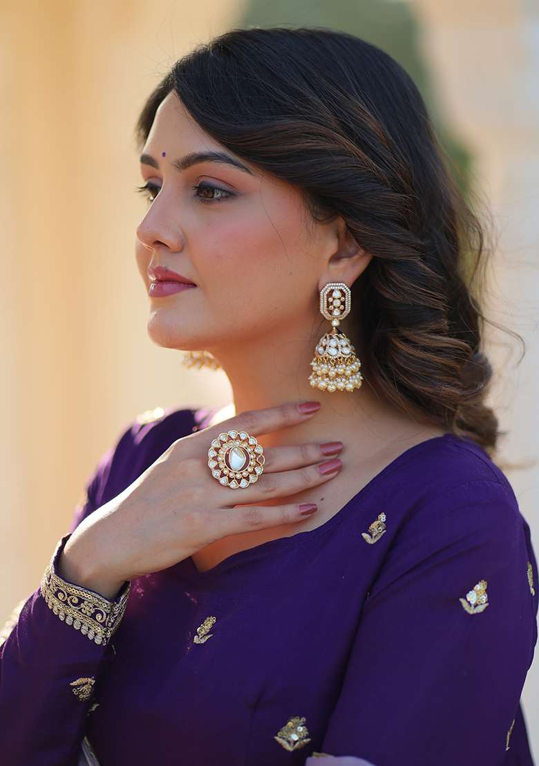 Blue Embroidered Georgette Anarkali Set - Indya