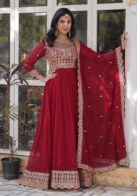 Maroon Sequence Embroidery Work Georgette Kurta Set