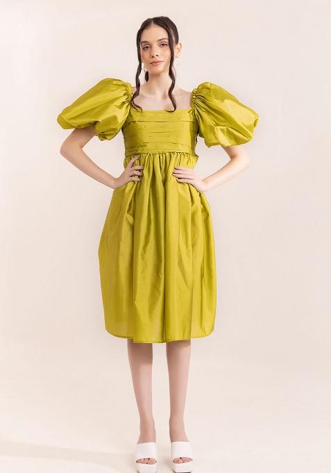 Green Motif Silk Dress