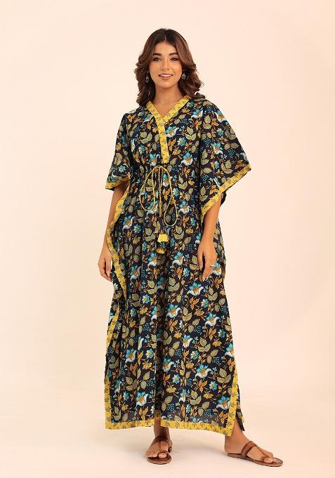 Multi Color Motif Cotton Kaftan Set