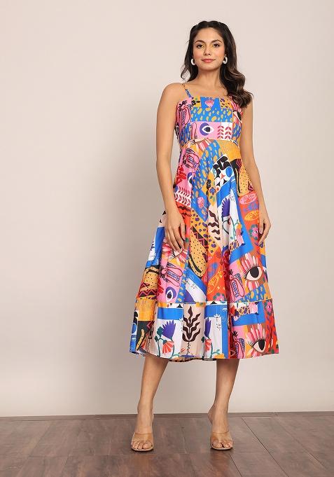 Multi Color Motif Georgette Dress