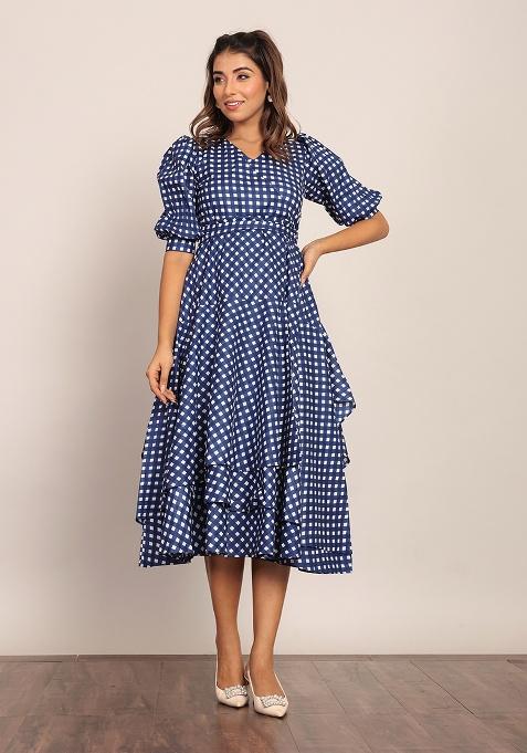 Blue And White Motif Cotton Dress