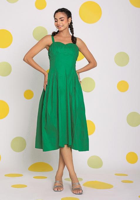 Green Motif Cotton Lycra Dress