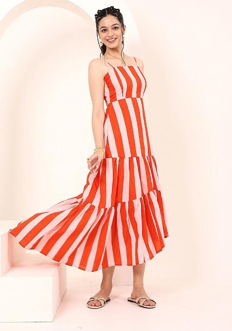 White And Red Motif Cotton Dress
