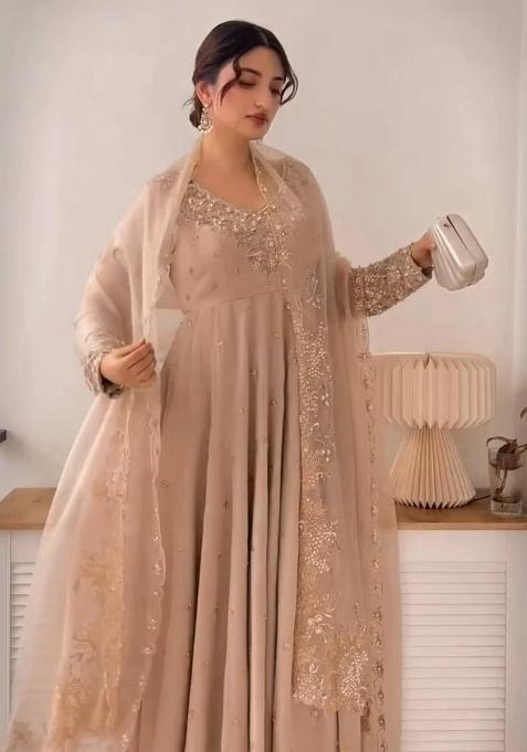 Mauve Pink Embroidered Georgette Gown