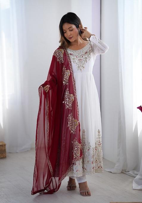 White Embroidered Georgette Gown