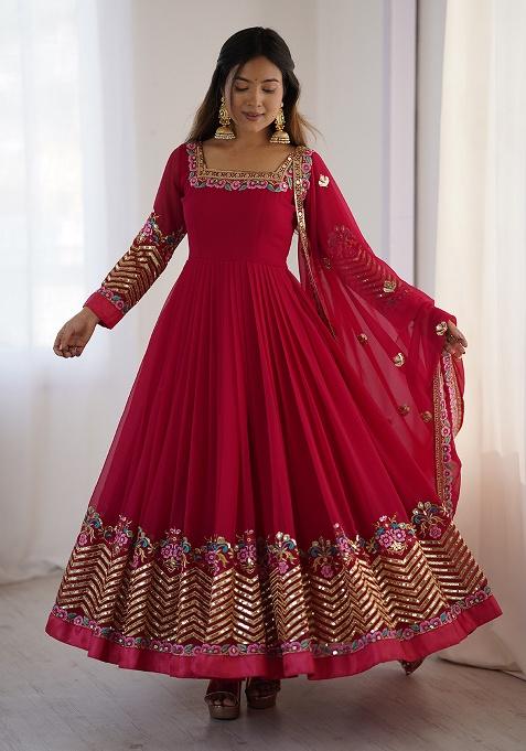 Rani Pink Embroidered Georgette Gown