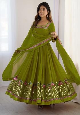 Lemon Embroidered Georgette Gown