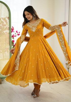 Yellow Embroidered Georgette Gown