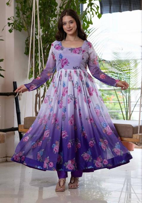 Lavender Printed Organza Gown