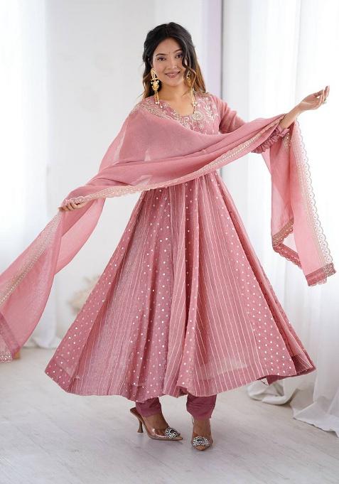 Peach Embroidered Silk Gown