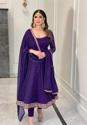 Purple Embroidered Georgette Gown