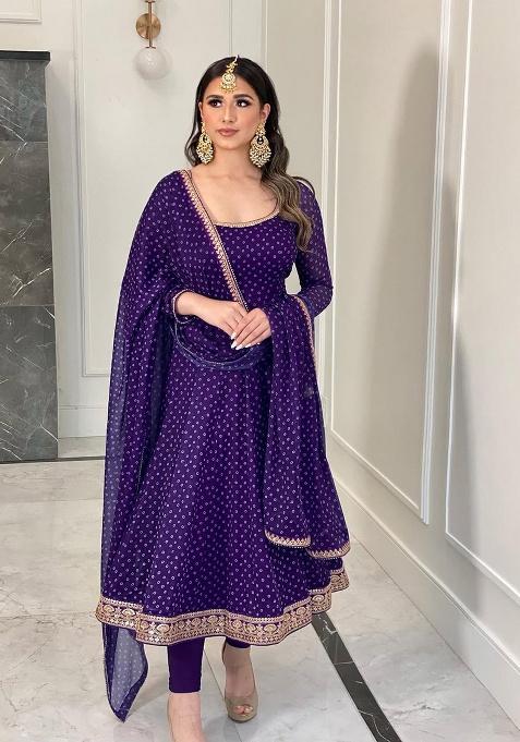 Purple Embroidered Georgette Gown