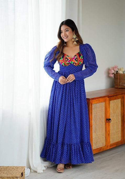 Blue Motif Georgette Gown