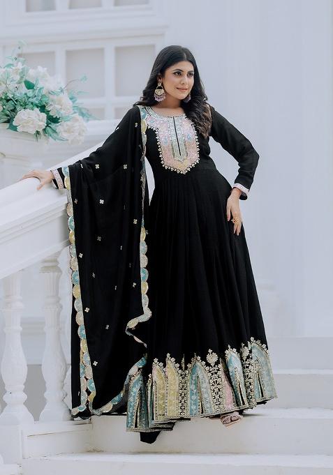 Black Motif Silk Gown