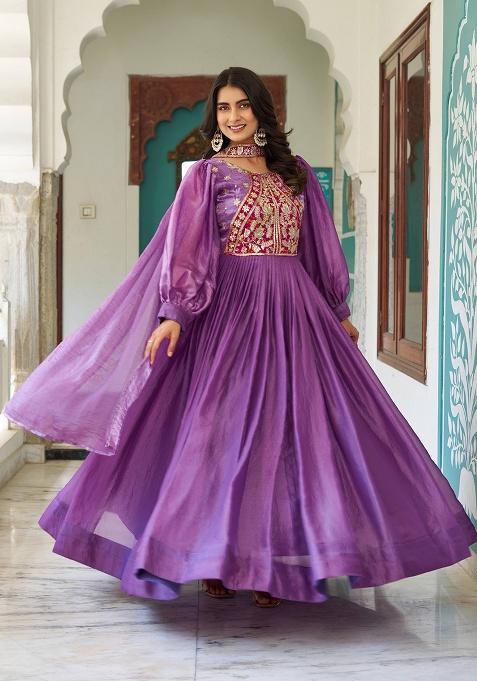 Lavender Motif Silk Gown