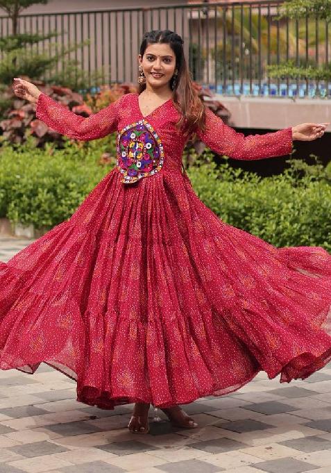 Red Gamathi Work Georgette Gown