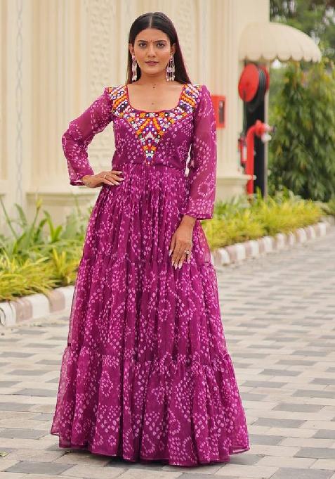 Magenta Gamathi Work Georgette Gown
