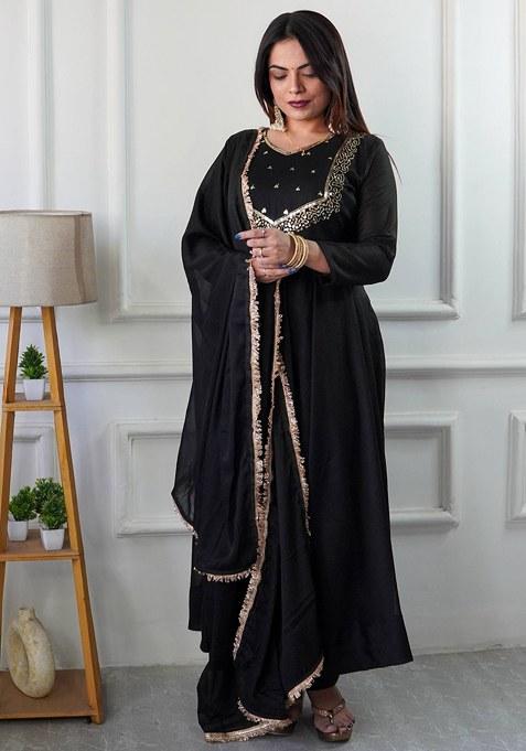 Black Embroidery Georgette Gown
