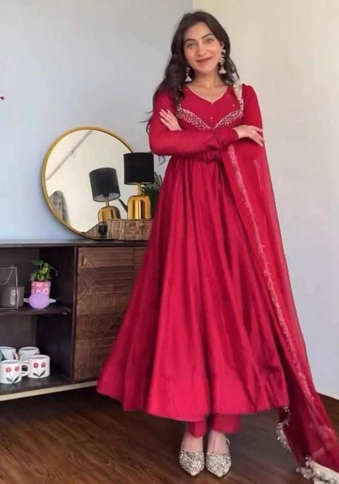 Red Embroidery Georgette Gown