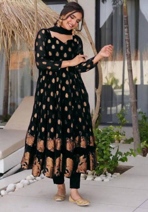 Black Embroidery Georgette Gown