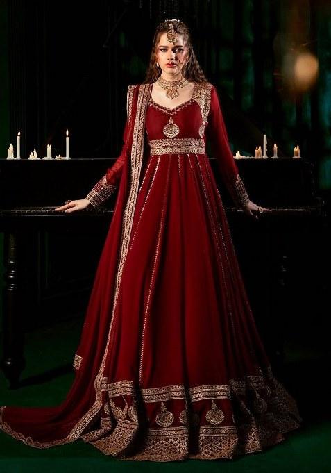 Maroon Embroidery Georgette Gown
