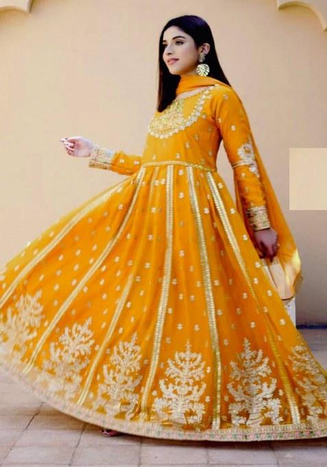 Yellow Embroidery Georgette Gown