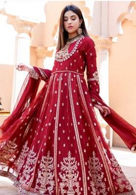 Dark Rani Pink Embroidery Georgette Gown