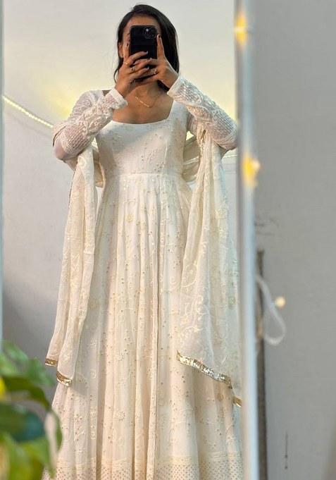 White Embroidery Georgette Gown