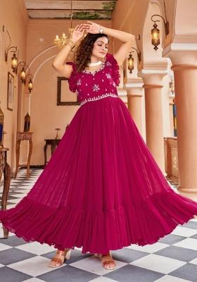 Rani Pink Sequnce Emroidery Work Georgette Dress
